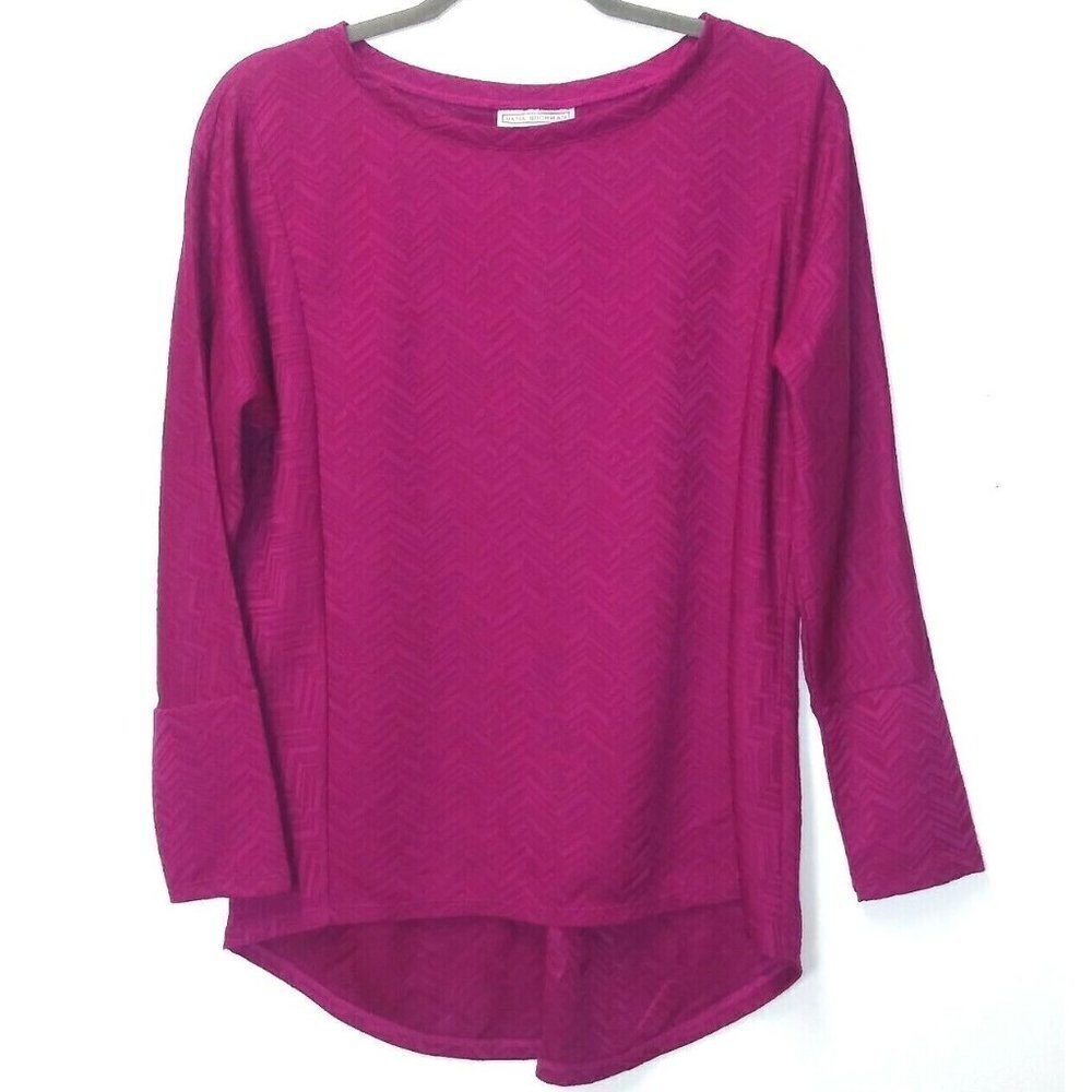 Womens Purple tunic top Sz M stretch pullover textured chevron long sleeve EUC